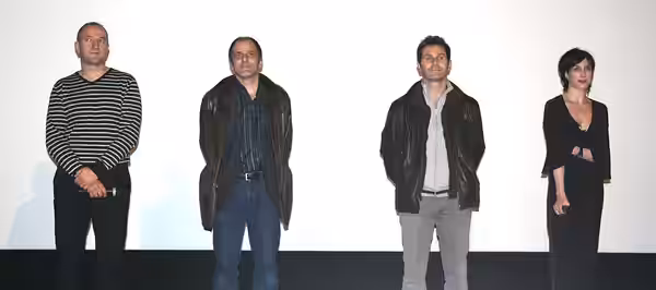 Philippe Claudel, Frédéric Pierrot, Serge Hazanavicius et Elsa Zylberstein à l'avant-première d'Il y a longtemps que je t'aime diffusée à l'UGC Ciné Cité Bercy, (2008)