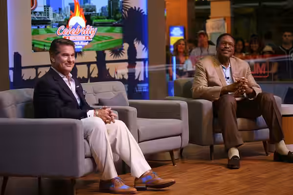 Dodgers legend Steve Garvey and Hall of Famer Dave Winfield look on during the Celebrity Sports Roast &amp; Toast at #FanFest. (2016)