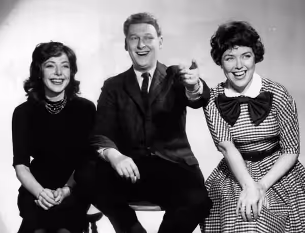 Photo of Elaine May, Mike Nichols and Dorothy Loudon as panelists from the game show Laugh Line. (1959)