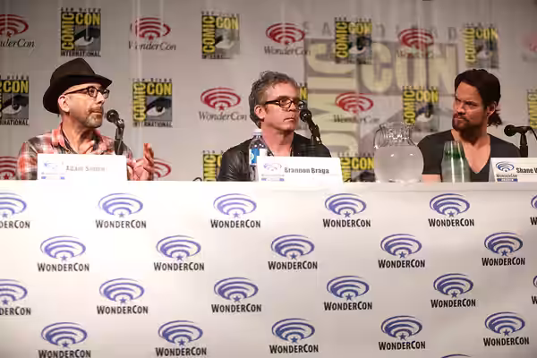 Adam Simon, Brannon Braga and Shane West speaking at the 2014 WonderCon, for "Salem", at the Anaheim Convention Center in Anaheim, California. Please attribute 