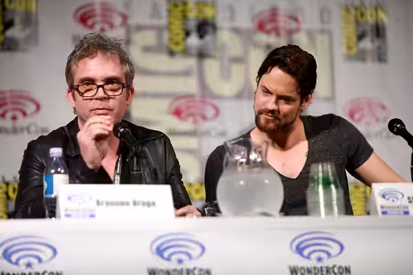 Brannon Braga and Shane West speaking at the 2014 WonderCon, for "Salem", at the Anaheim Convention Center in Anaheim, California. Please attribute to Gage Skid