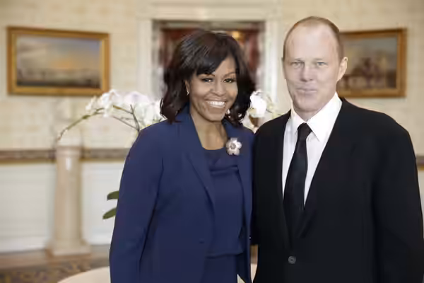 First Lady Michelle Obama greets cast, crew and family of the movie "42" in the Blue Room (2013)