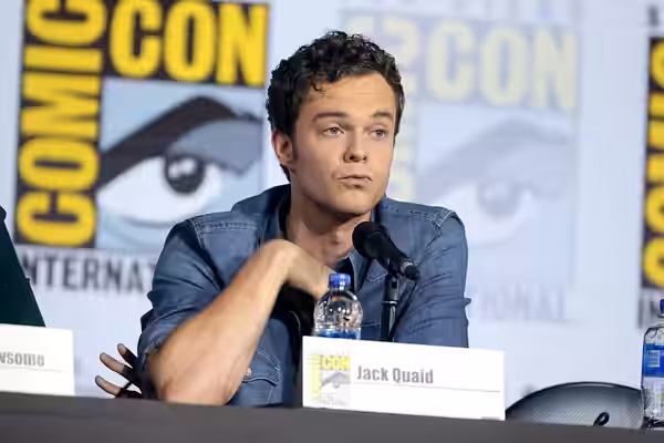 Jack Quaid speaking at the 2019 San Diego Comic Con International, for "Star Trek: Lower Decks", at the San Diego Convention Center in San Diego, California. Pl