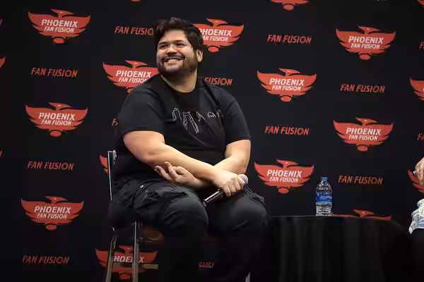 Harvey Guillen speaking with attendees at the 2022 Phoenix Fan Fusion at the Phoenix Convention Center in Phoenix, Arizona. Please attribute to Gage Skidmore if
