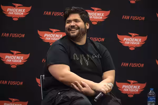 Harvey Guillen speaking with attendees at the 2022 Phoenix Fan Fusion at the Phoenix Convention Center in Phoenix, Arizona. Please attribute to Gage Skidmore if