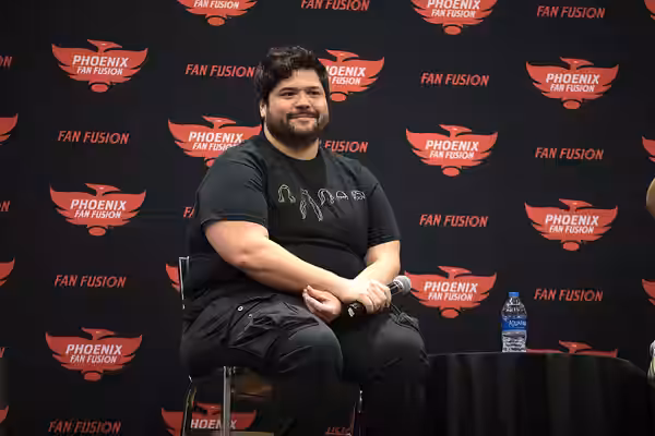 Harvey Guillen speaking with attendees at the 2022 Phoenix Fan Fusion at the Phoenix Convention Center in Phoenix, Arizona. Please attribute to Gage Skidmore if