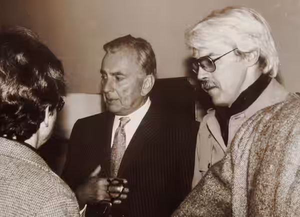 American authors Gore Vidal and Michael Mewshaw conversing at a party at Vidal's home in Ravello, Italy, circa 1978 en.wikipedia.org/wiki/Michael_mewshaw (1976)