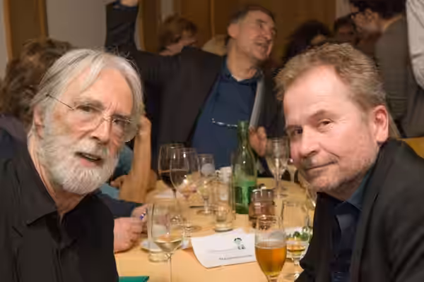 Preisverleihung Papierener Gustl 2013, v.l.n.r. die Regisseure Michael Haneke und Ulrich Seidl (2014)