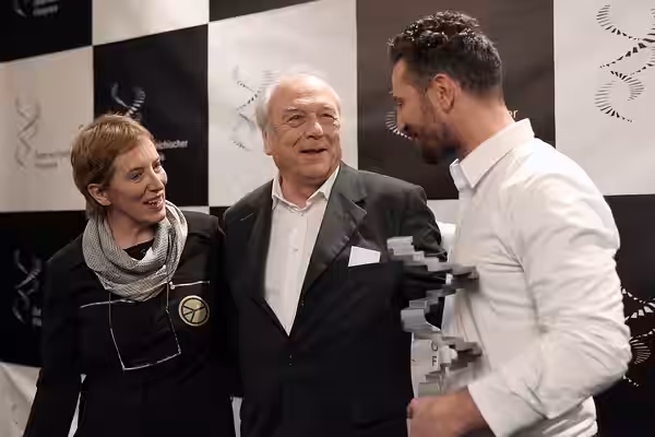 Marlene Ropac, Veit Heiduschka and Murathan Muslu (best male actor in Risse im Beton) at the Austrian Film Awards 2015 at Rathaus, Vienna,Austria.