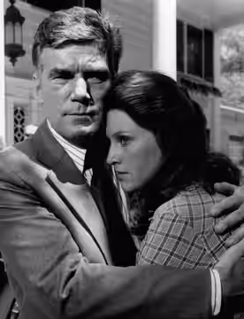 Photo of Mitchell Ryan and Wendy Phillips from the short-lived television program Executive Suite. (1976)