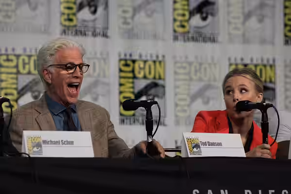 Cast and crew of NBC's 'The Good Place' discuss the show in the Indigo Ballroom at the San Diego Hilton Bayfront Hotel during San Diego Comic Con on July 21, 20 (2018)