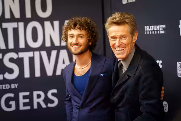Gabriel LaBelle and Willem Dafoe at the 2024 Toronto International Film Festival (TIFF) for the movie SATURDAY NIGHT.