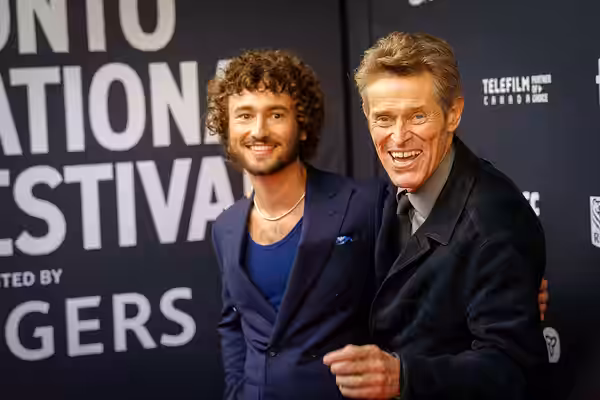 Gabriel LaBelle and Willem Dafoe at the 2024 Toronto International Film Festival (TIFF) for the movie SATURDAY NIGHT.