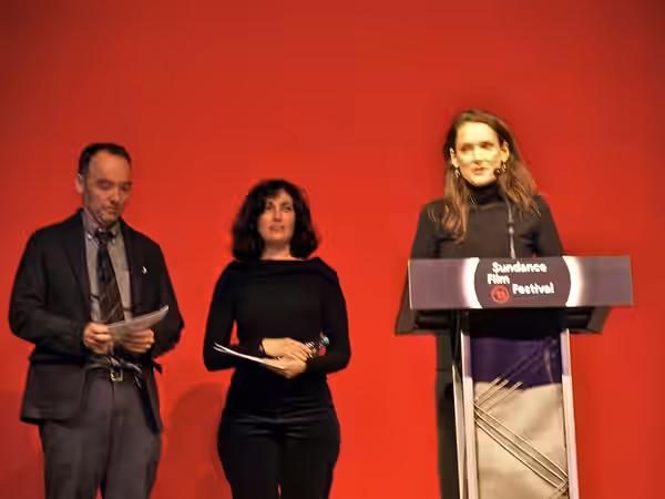 Form left to right: Lance Acord, Sarah Flack and Winona Ryder present US Dramatic Competition Jurors, Sundance 2015 Awards.