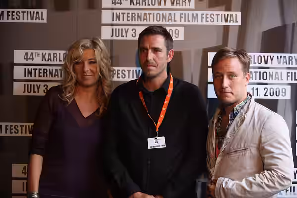 Delegation for Danish film Applause in Karlovy Vary: Paprika Steen, Martin Zandvliet, Anders August (2009)