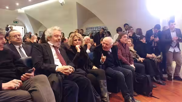 Nicola Piovani, Tiziana Tosca Donati and Mogol at the presentation of the Portal of the Italian Song. (2018)