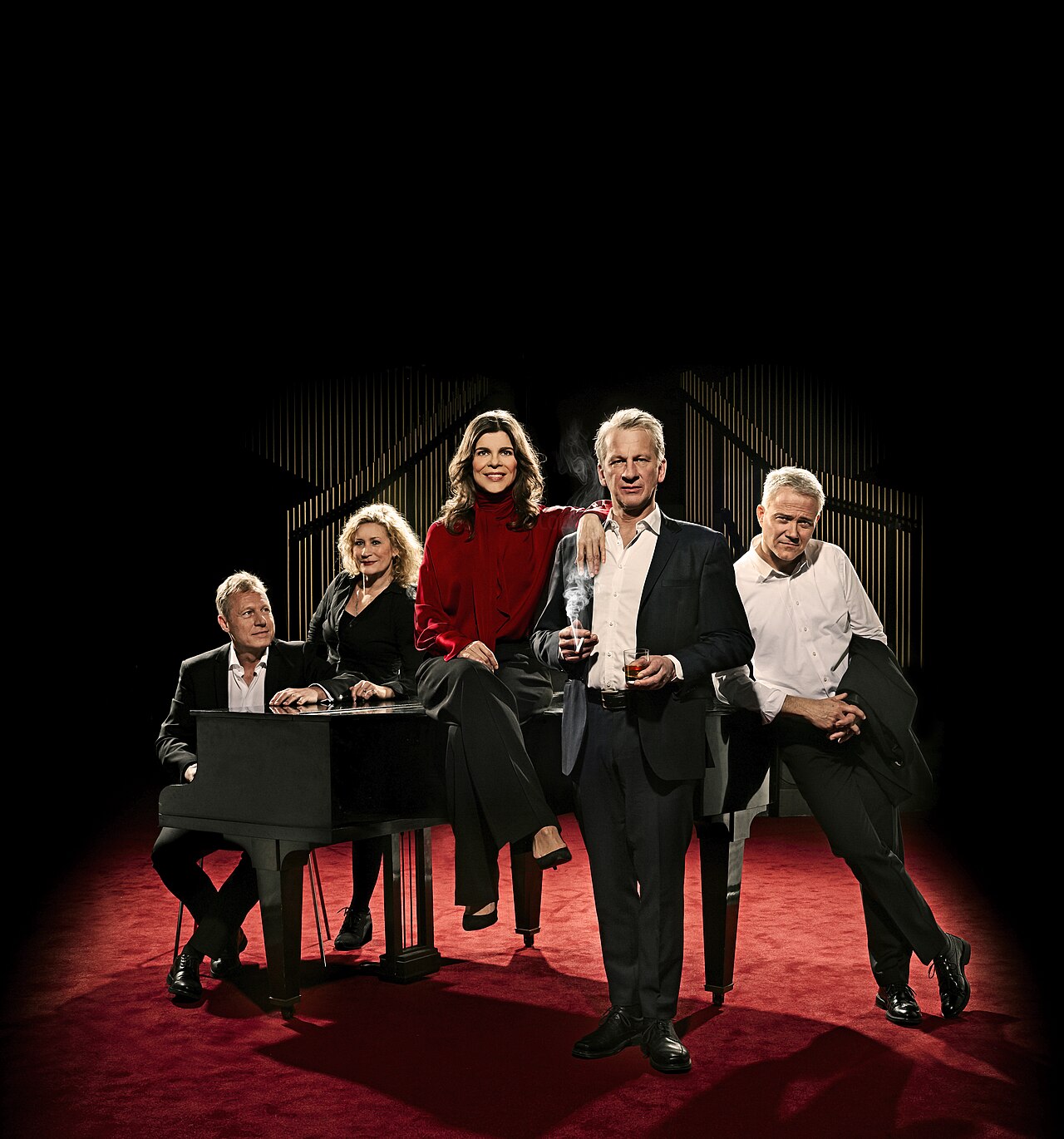 Jens Krøyer, Birgitte Raaberg, Ellen Hillingsø, Karsten Jansfort and Henrik Koefoed in the Copenhagen theater Folketeatret's production of the play "Liva" about (2017)