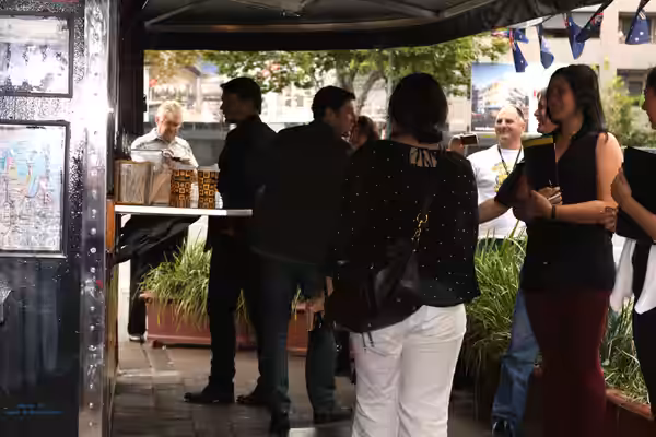Cast and writers of American Reunion at a media event at Harry's Cafe de Wheels in Woollomooloo. (2012)