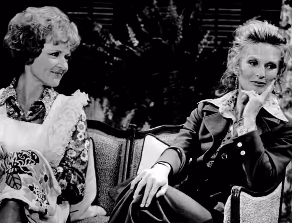 Photo of Betty White as Sue Ann Nivens and Cloris Leachman as Phyllis Lindstrom from the television program The Mary Tyler Moore Show. (1973)