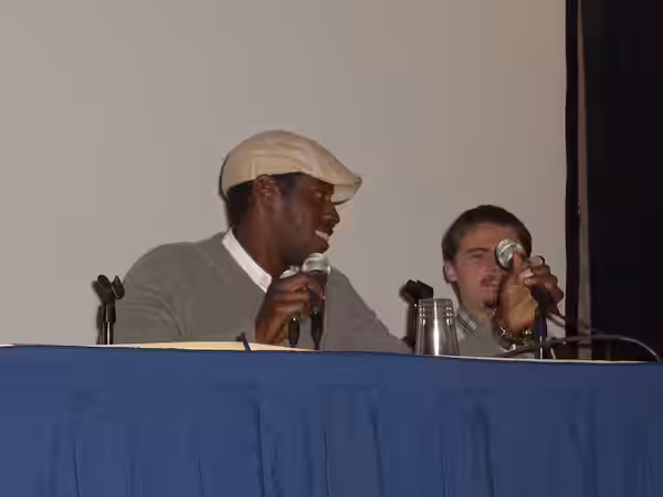 Star Wars actors Ahmed Best and Jake Lloyd at a panel discussion at the Big Apple Convention in Manhattan, October 2, 2010. Photo by Luigi Novi. This photo may 