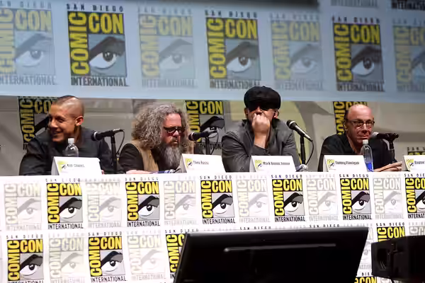 Theo Rossi, Mark Boone Junior, Tommy Flanagan and Dayton Callie speaking at the 2013 San Diego Comic Con International, for "Sons of Anarchy", at the San Diego 