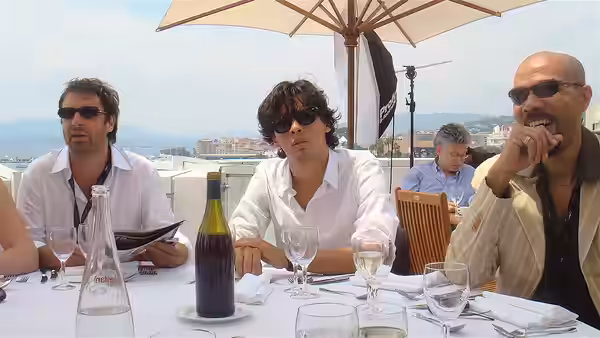 Festival de Cannes 2008 : (De gauche à droite) Grégory Montel, Tewfik Jallab et Dominik Bernard lors d’un point presse sur la terrasse de la Quinzaine des Réali
