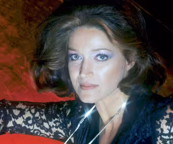 Portrait of French actress Francoise Fabian (Michèle Cortes de Leone y Fabianera) during a photo session at the night club Jackie O'. Rome, 1976.