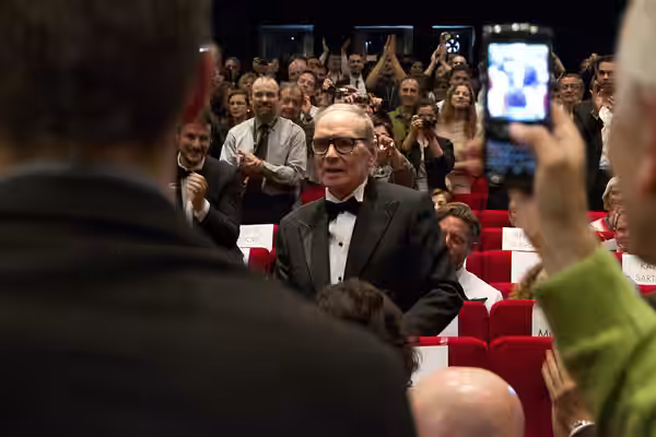 Ennio Morricone in Cannes (Salle du Soixantième), for the presentation of new "Once upon a time in America" (Sergio Leone, 1984) version. (2012)