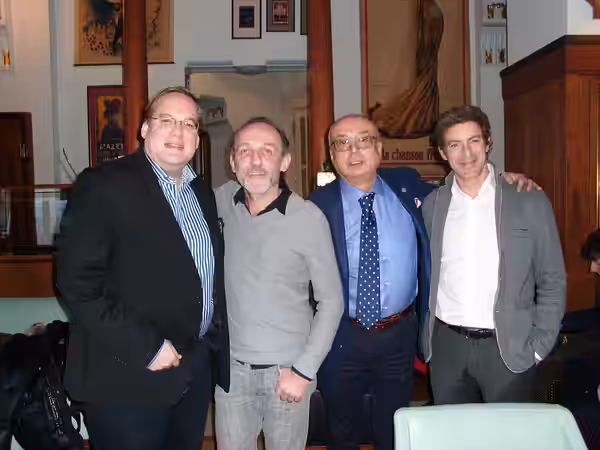 Filip Albrecht with Karl Markovics, Peter Kovařčík and Gedeon Burkhard at the Lida Baarova Press Conference in Prague (2014)