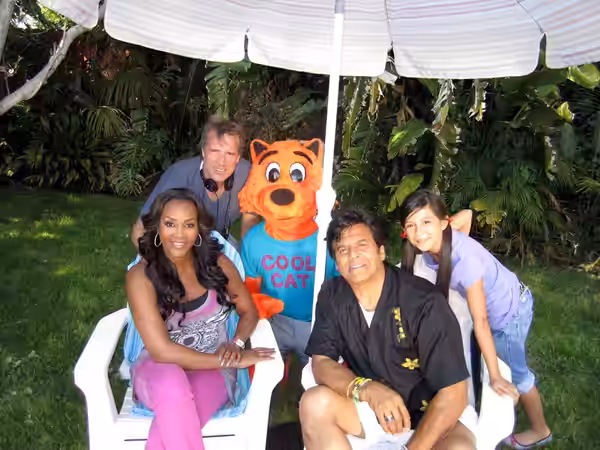 Derek Savage and the cast of Cool Cat Kids Superhero, Erik Estrada and Vivica A. Fox (2012)