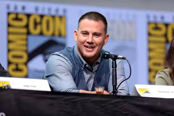 Channing Tatum speaking at the 2017 San Diego Comic Con International, for "Kingsman: The Golden Circle", at the San Diego Convention Center in San Diego, Calif