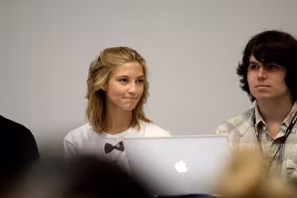 Caitlin Gerard &amp; Michael Gallagher speaking at VidCon 2012 at the Anaheim Convention Center in Anaheim, California. Please attribute to Gage Skidmore if use
