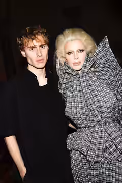 Elijah McKenzie-Jackson and Julia Fox attend the DAVID Protein launch party together in New York City on January 7, 2025. (2026)