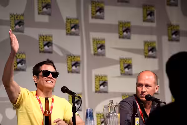 Johnny Knoxville and Mike Judge at the 2011 San Diego Comic-Con International in San Diego, California. Please attribute to Gage Skidmore if used elsewhere.