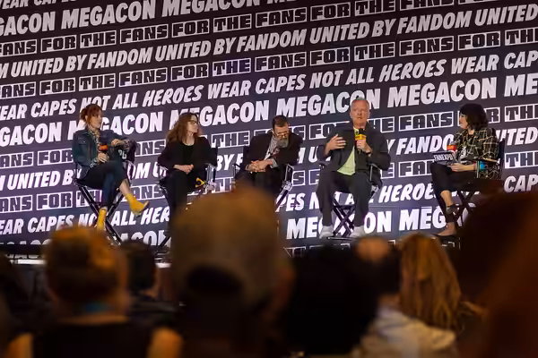 Cast of "The Breakfast Club" speaking at a Q&amp;A panel at MEGACON Orlando 2025 on February 7, 2025.