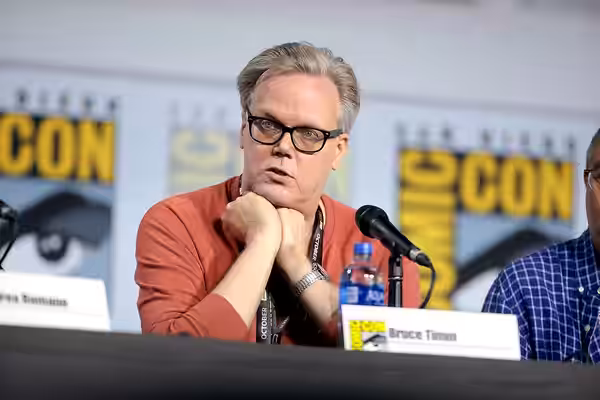 Bruce Timm speaking at the 2019 San Diego Comic Con International, for "Batman Beyond 20th Anniversary", at the San Diego Convention Center in San Diego, Califo