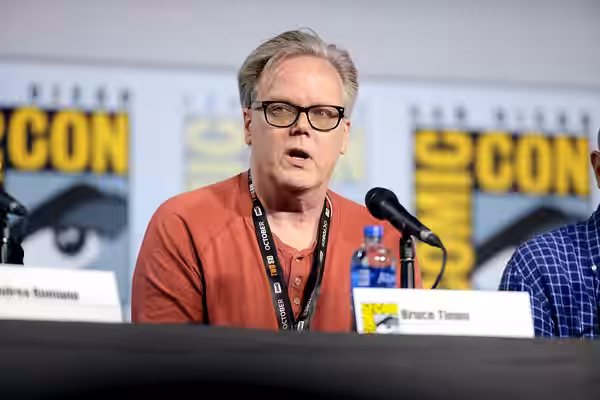 Bruce Timm speaking at the 2019 San Diego Comic Con International, for "Batman Beyond 20th Anniversary", at the San Diego Convention Center in San Diego, Califo
