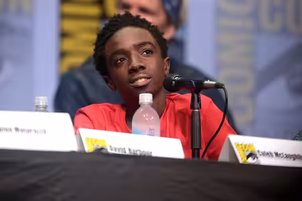 Caleb McLaughlin speaking at the 2017 San Diego Comic Con International, for "Stranger Things", at the San Diego Convention Center in San Diego, California. Ple
