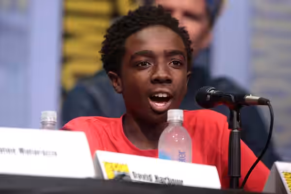 Caleb McLaughlin speaking at the 2017 San Diego Comic Con International, for "Stranger Things", at the San Diego Convention Center in San Diego, California. Ple