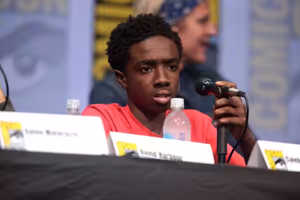 Caleb McLaughlin speaking at the 2017 San Diego Comic Con International, for "Stranger Things", at the San Diego Convention Center in San Diego, California. Ple