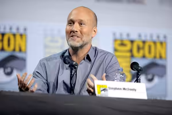 Stephen McFeely speaking at the 2019 San Diego Comic Con International, for "Writing Avengers: Endgame", at the San Diego Convention Center in San Diego, Califo