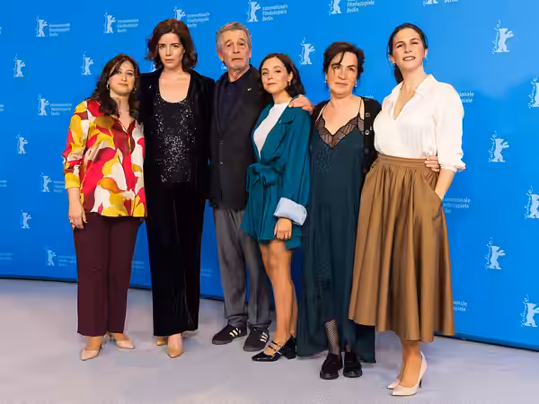 Vera Barreto, Anabela Moreira, João Canijo, Madalena Almeida, Rita Blanco and Cleia Almeida presenting the movie Bad Living at the Berlinale 2023