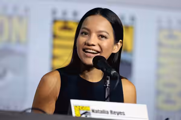 Natalia Reyes speaking at the 2019 San Diego Comic Con International, for "Terminator: Dark Fate", at the San Diego Convention Center in San Diego, California. 