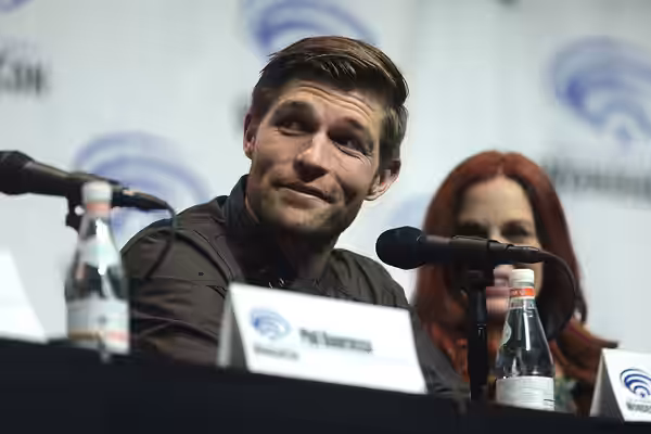 Liam McIntyre speaking at the 2018 WonderCon, for "Suicide Squad: Hell to Pay", at the Anaheim Convention Center in Anaheim, California. Please attribute to Gag