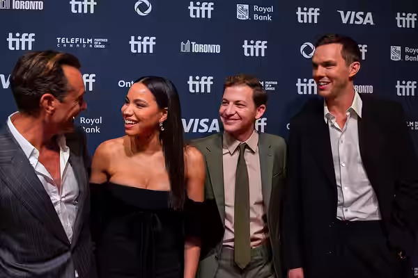 Jude Law, Jurnee Smollett, Tye Sheridan, and Nicholas Hoult at the 2024 Toronto International Film Festival (TIFF) for the movie The Order. (2021)