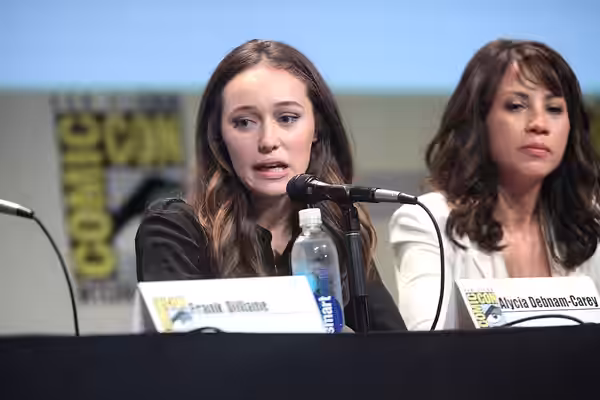 Alycia Debnam-Carey and Elizabeth Rodriguez speaking at the 2015 San Diego Comic Con International, for "Fear the Walking Dead", at the San Diego Convention Cen