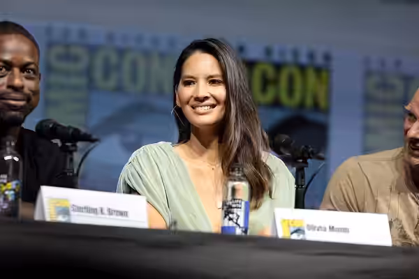 Olivia Munn speaking at the 2018 San Diego Comic Con International, for "The Predator", at the San Diego Convention Center in San Diego, California. Please attr