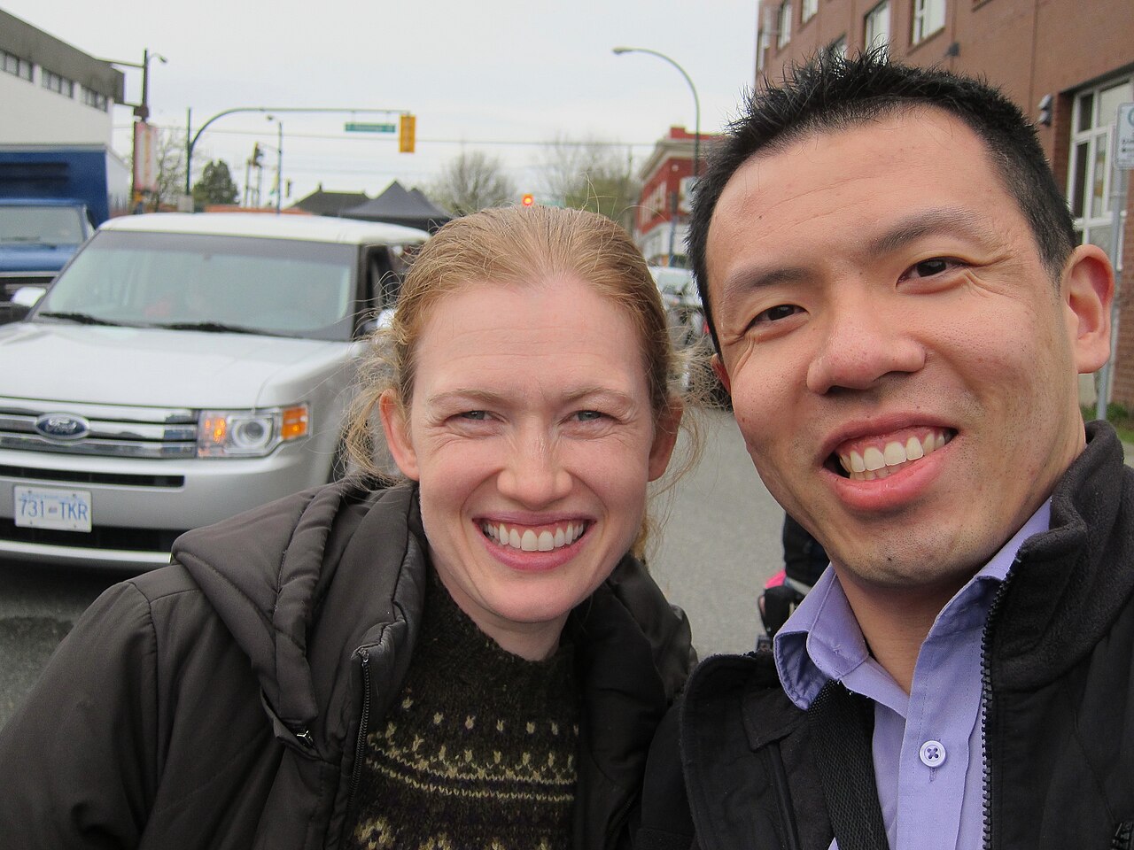 Mireille Enos & fan after she filmed a scene on The Killing in March 2012