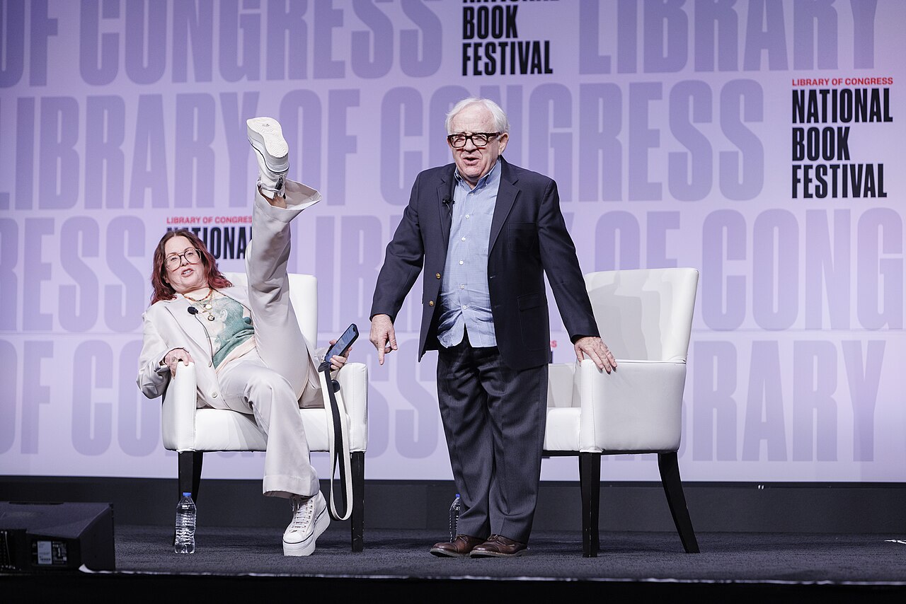 Megan Mullally and Leslie Jordan speak on the Main Stage at the National Book Festival, September 3, 2022. Photo by Shawn Miller/Library of Congress. Note: Priv