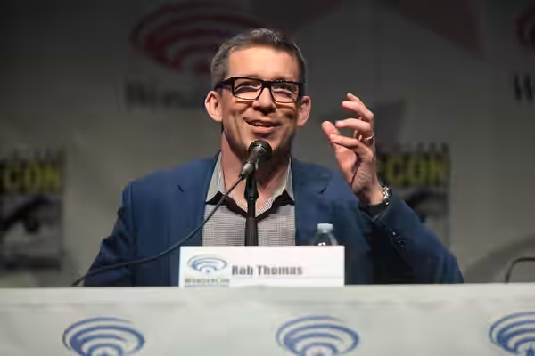 Rob Thomas speaking at the 2015 Wondercon, for "iZombie", at the Anaheim Convention Center in Anaheim, California. Please attribute to Gage Skidmore if used els